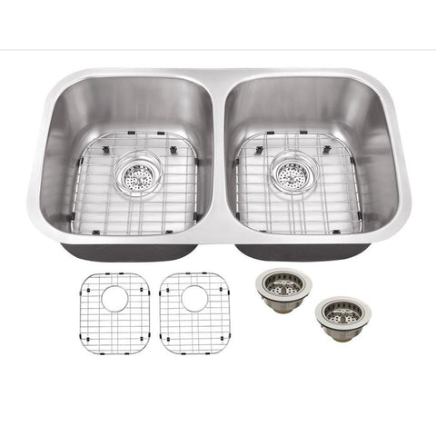 Schon SC505018 All-in-One Undermount Stainless Steel 32 in. Double Bowl Kitchen Sink