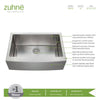 Zuhne 33 Inch Farmhouse Apron Deep Single Bowl 16 Gauge Stainless Steel Luxury Kitchen Sink