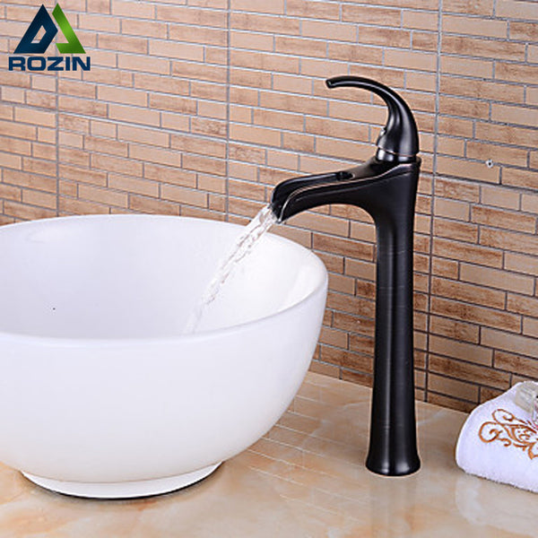 Black Single Lever Centerset Bathroom Vanity Sink Faucet Hot and Cold Deck Mounted Waterfall Mixer Water Washbasin Taps