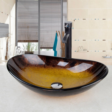 Bathroom Washbasin Countertop Tempered Glass Basin Sink Faucet Set Brass Waterfall Faucet Washroom Vessel Vanity Bar Ship
