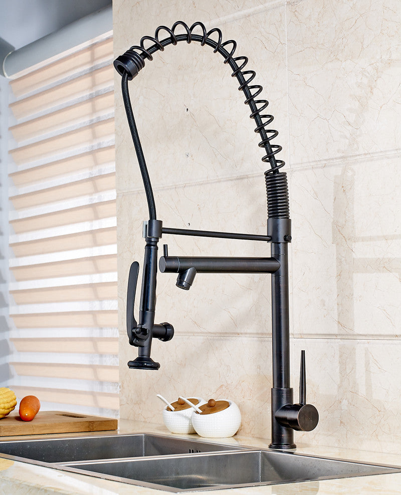 Traditional Oil Rubbed Bronze Deck Mounted Swivel Spout Hot and Cold Water Kitchen Sink Faucet Mixer Tap