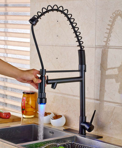 Oil Rubbed Bronze Countertop LED Spout Kitchen Sink Faucet Single Handle Swivel Spout Mixer Tap